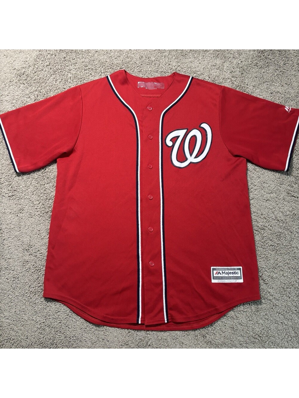 Majestic MLB Washington Nationals Baseball Jersey Mens Large Red Curly W Sewn